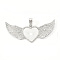 Alloy Pendant Cabochon Settings, with Rhinestone, Lead Free & Nickel Free, Heart with Wing, Platinum, Tray: 26.5x32.5mm, 47.5x107.5x6mm, Hole: 15mm