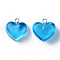 Transparent Resin Pendants, with Platinum Tone Iron Loop, Heart, Dodger Blue, 16.5x17x9.5mm, Hole: 1.8mm