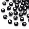 Handmade Lampwork Beads, with Platinum Plated Brass Embellishments, Flat Round with Moon, Black, 8x5mm, Hole: 0.8mm