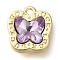 Rack Plating Alloy Pendants, with Rhinestone, Butterfly, Lilac, 13x12.5x7mm, Hole: 1.4mm