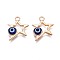 Alloy Enamel Pendants, Light Gold, Cadmium Free & Lead Free, Star with Evil Eye, Dark Blue, 19.5x15x4mm, Hole: 1.8mm