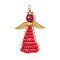 Glass Seed Beads Pendants, with Golden Brass Findings, Angle, Red, 48x30.5x8.5mm, Hole: 2mm