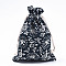 Printed Polycotton(Polyester Cotton) Pouches, Drawstring Bags, Prussian Blue, Floral Pattern, 17.5~18x12.7~13cm