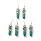 Synthetic Malachite Bullet with Flower Dangle Earrings, Platinum Tone Brass Jewelry for Women, Cadmium Free & Lead Free, 62~63mm, Pin: 0.6mm