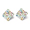 Resin Stud Earrings, with 925 Sterling Silver Pins, Rhombus, Platinum, Geometric Pattern, 41x41mm, Pin: 0.6mm, Side Length: 30mm 