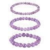 3Pcs Natural Amethyst Beads Stretch Bracelets for Women BJEW-TAC0033-1