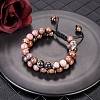 Natural Rhodonite Braided Bead Bracelet BJEW-SW00001-17-3