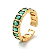 Rectangle Brass Micro Pave Cubic Zirconia Open Cuff Ring for Women RJEW-Z044-04G-04-1