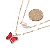 4Pcs 4 Color Glass Butterfly & Natural Pearl Pendants Double Layer Necklaces Set with Clear Cubic Zirconia NJEW-TA00043-7