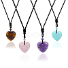 4Pcs 4 Style Heart Natural & Synthetic Mixed Gemstone Pendant Necklace with Nylon Cords NJEW-FI0001-50-8