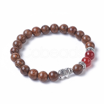 Dyed Wood Round Beads Stretch Bracelets BJEW-JB04839-1