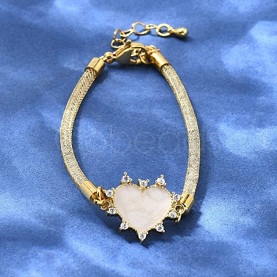 Brass Micro Pave Clear Cubic Zirconia Link Bracelets for Women BJEW-A029-01C-G-1