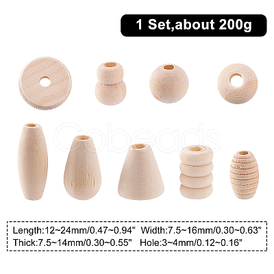 2 Bags Natural Unfinished Wood Beads Set WOOD-PH0001-89-1