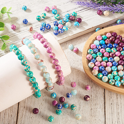 96Pcs 6 Styles Dyed Natural and Synthetic Imperial Jasper Dyed Beads G-TA0002-40-1