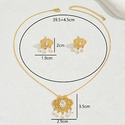 Elegant New Chinese Style Jewelry Set with Zirconia Flower Necklace and Earrings. GP6160-1