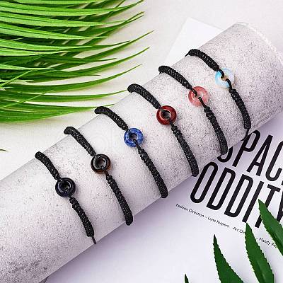 Synthetic Blue Goldstone Donut Braided Bead Bracelet BJEW-SW00047-12-1