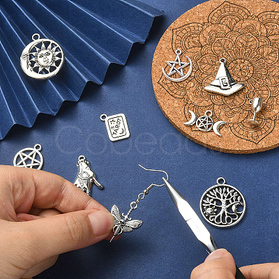 100Pcs 10 Styles Witch Hat & Fertility & Goblets Goddess Tibetan Style Alloy Pendants TIBEP-CJ0002-86-1