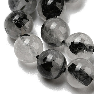 Grade A Natural Tourmalinated Quartz/Black Rutilated Quartz Beads Strands G-R494-A06-02-1