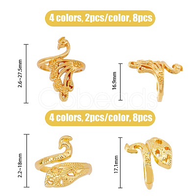 DICOSMETIC 16Pcs 8 Styles Alloy Peacock Cuff Ring Settings for Rhinestone RJEW-DC0001-16-1