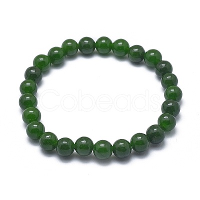 Natural TaiWan Jade Bead Stretch Bracelets X-BJEW-K212-B-019-1