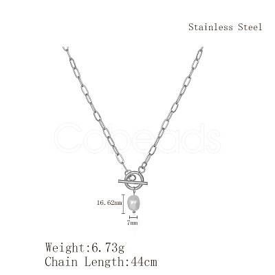 Minimalist Imitation Pearl Rice Pendant Stainless Steel PaPerclip Chain Necklaces for Everyday Women's Wear LS-OX8079-1-1