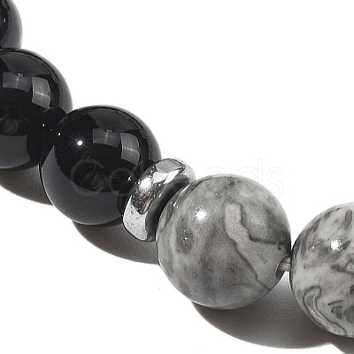 Natural Map Stone & Glass Round Bead Stretch Bracelets WG6A8BD-08-1