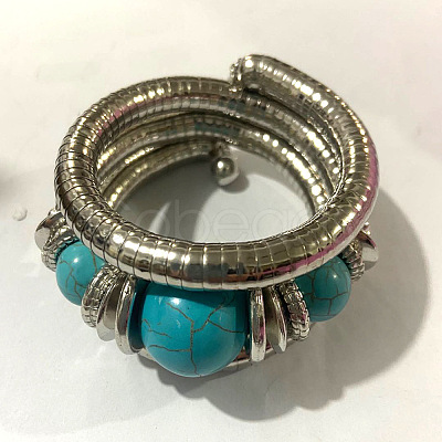 Alloy & Iron & Resin Round Beaded Bangles for Women FS-WG7222A-09-1