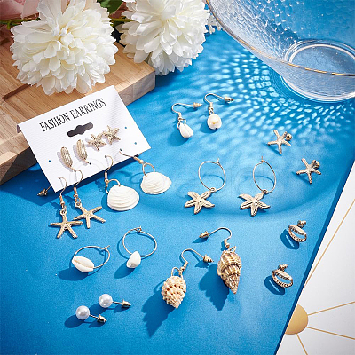 Natural Shell & Conch Drop Earrings Sets EJEW-PH0001-17-1