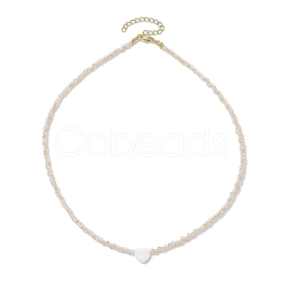 Glass Beads with Shell Heart Necklaces NJEW-JN04681-03-1