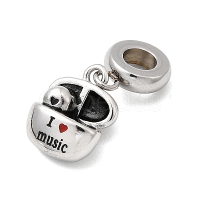 304 Stainless Steel Red Enamel European Dangle Charms STAS-D153-23ASP-1