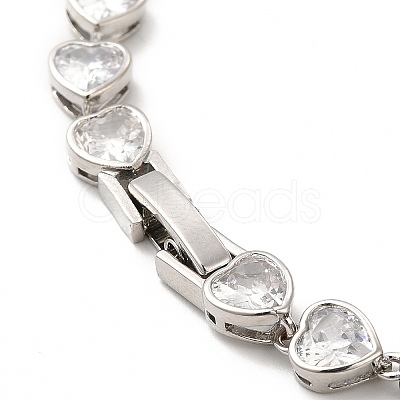 Clear Cubic Zirconia Heart Link Chain Bracelet BJEW-E073-05P-1