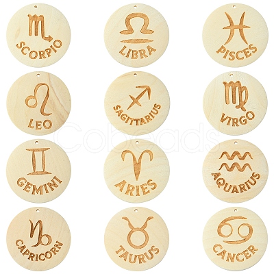 12Pcs 12 Styles Wood Pendants WOOD-FS0001-25-1