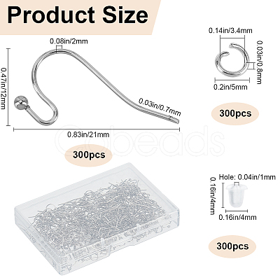 300Pcs 304 Stainless Steel Earring Hooks DIY-SP0001-04-1