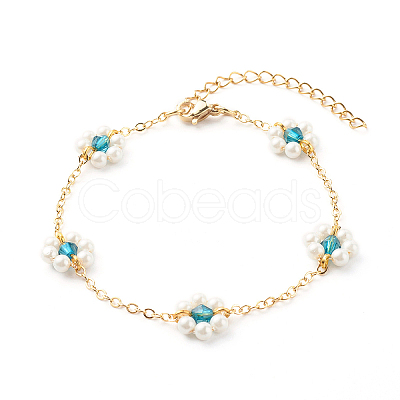 Shell Pearl & Acrylic Beads Flower Link Bracelets X1-BJEW-TA00003-02-1