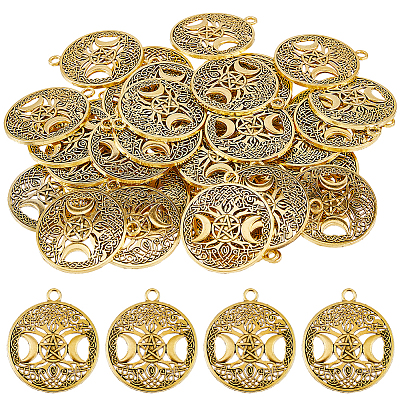 40Pcs Tibetan Style Hollow Alloy Pendants TIBEP-FH0001-29AG-1