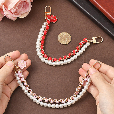 2Pcs 2 Colors Alloy Flower Phone Hand Strap Chains AJEW-SC0004-10D-1