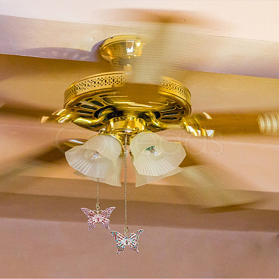 2Pcs 2 Styles Butterfly Alloy Rhinestone Charms Ceiling Fan Pull Chain Extenders HJEW-LP00014-1
