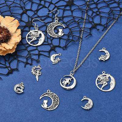 80Pcs 8 Styles Moon Theme Tibetan Style Alloy Pendants FIND-CJ0005-60-1