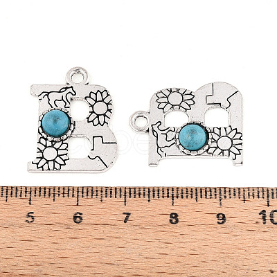 Synthetic Turquoise & Alloy Pendants PALLOY-H146-01AS-B-1