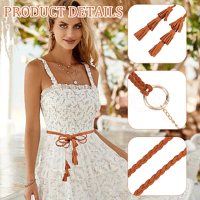 2Pcs 2 Colors Bohemian Imitation Leather Tassel with Alloy Ring Waist Chain Belts for Women AJEW-CL0005-22B-1