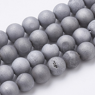 Electroplate Natural Druzy Geode Weathered Agate Beads Strands G-S284-6mm-07-1