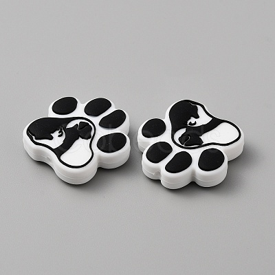 Paw Print Food Grade Eco-Friendly Silicone Focal Beads SIL-WH0008-43A-1