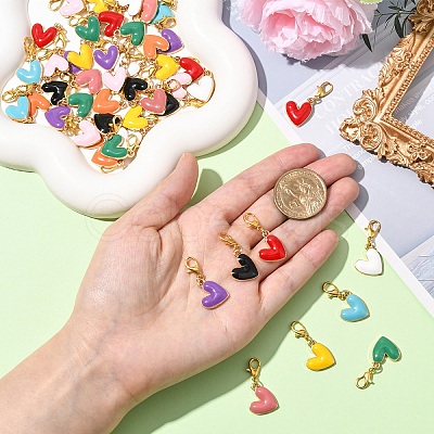 50Pcs 10 Styles Heart Alloy Enamel Pendant Decorations HJEW-YW00114-1