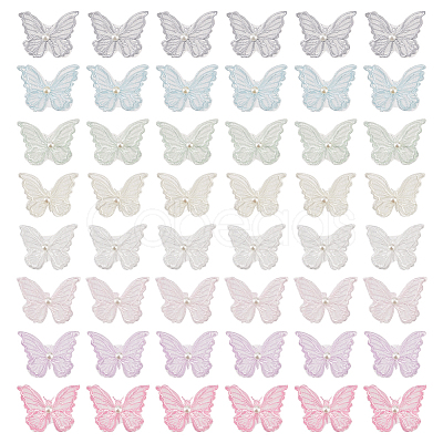 48Pcs 8 Colors Double Layered 3D Butterfly Polyester Embroidery Ornament Accessories PATC-FG0001-62-1
