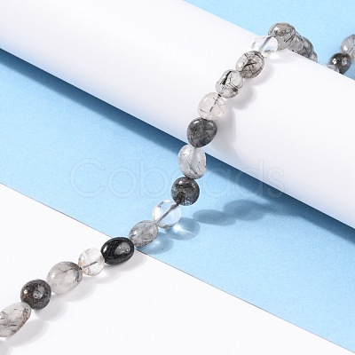 Natural Tourmalinated Quartz/Black Rutilated Quartz Beads Strands G-G018-60-1