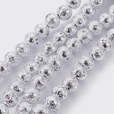 Electroplated Natural Lava Rock Bead Strands G-E511-01G-8mm-1