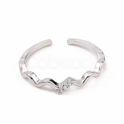 Clear Cubic Zirconia Wave Open Cuff Ring X-RJEW-B028-17P-1