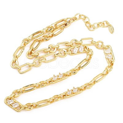 7MM Brass Pave Cubic Zirconia Figaro Chain Necklaces NJEW-D324-05G-07-1