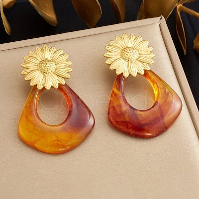 304 Stainless Steel & Resin Stud Dangle Earrings for Women SA-CBA717A-01G-02-1