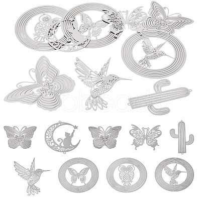 9Pcs 9 Styles 201 Stainless Steel Laser Cut Connector Charms STAS-TA0005-85-1